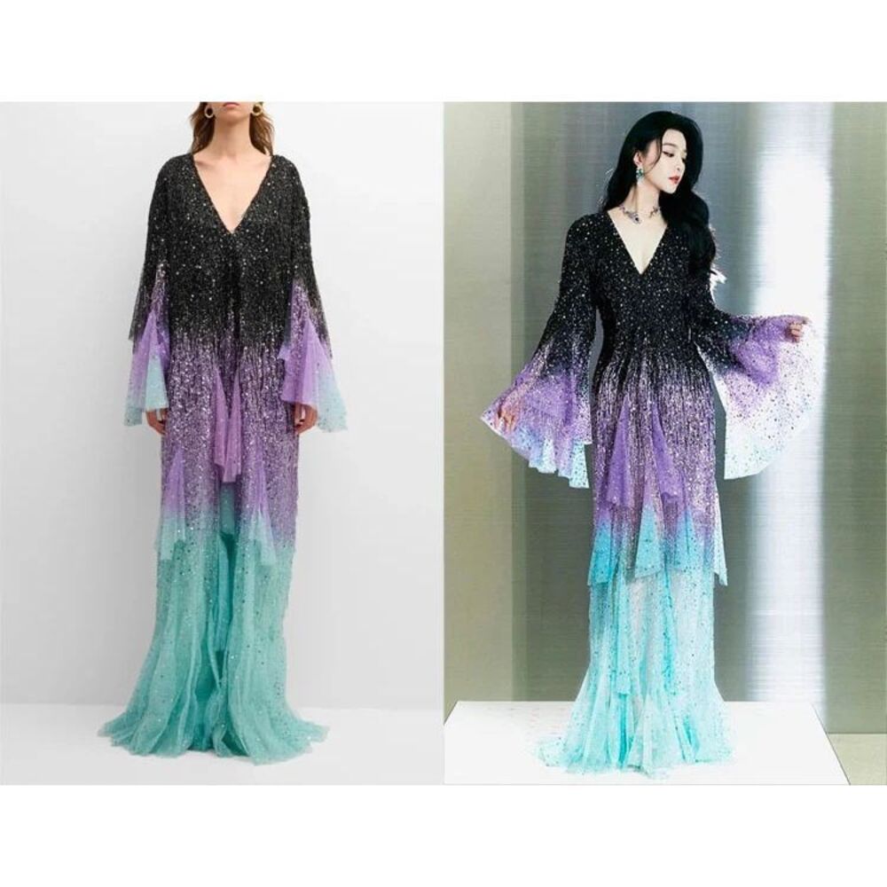 Elegant Black and Purple Maxi Dress
